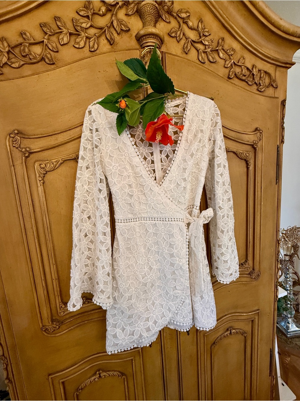 White Floral Lace Wrap Dress - Women’s - Picture 10 of 13
